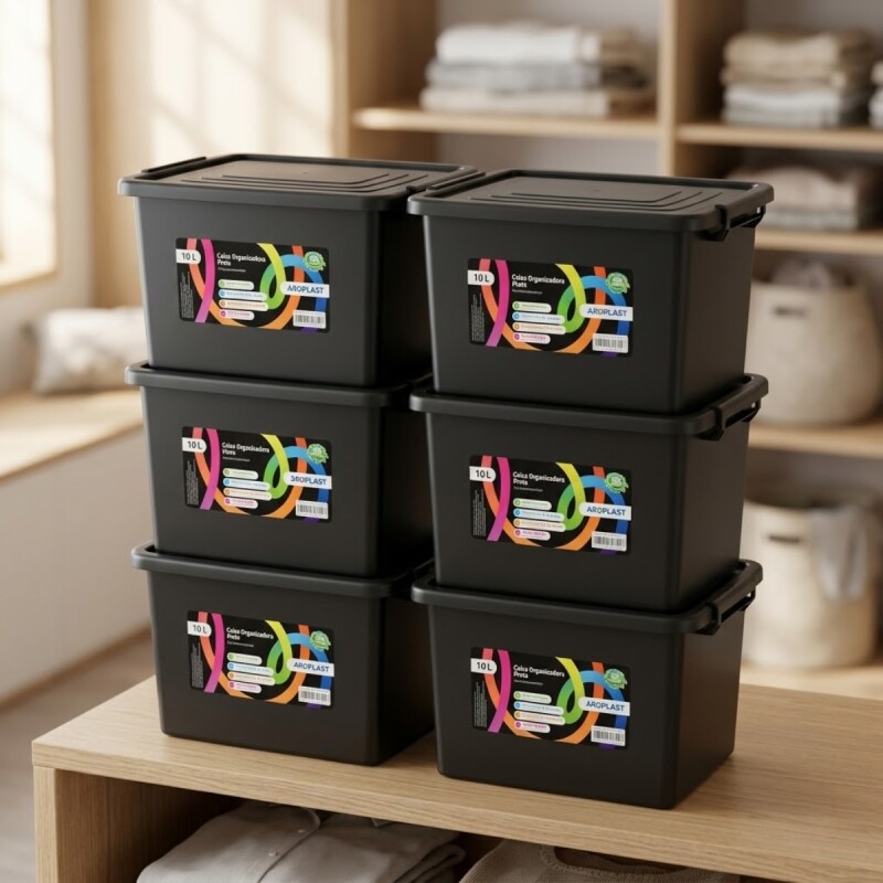 Set x6 Caja organizadora 10lts NEGRO