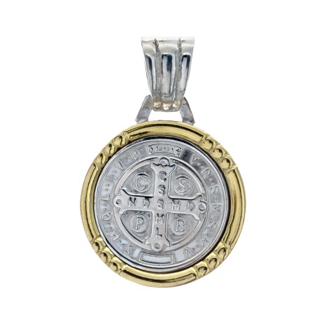 Medalla religiosa de plata 925 y double en oro 18 ktes, SAN BENITO. Medalla religiosa de plata 925 y double en oro 18 ktes, SAN BENITO.