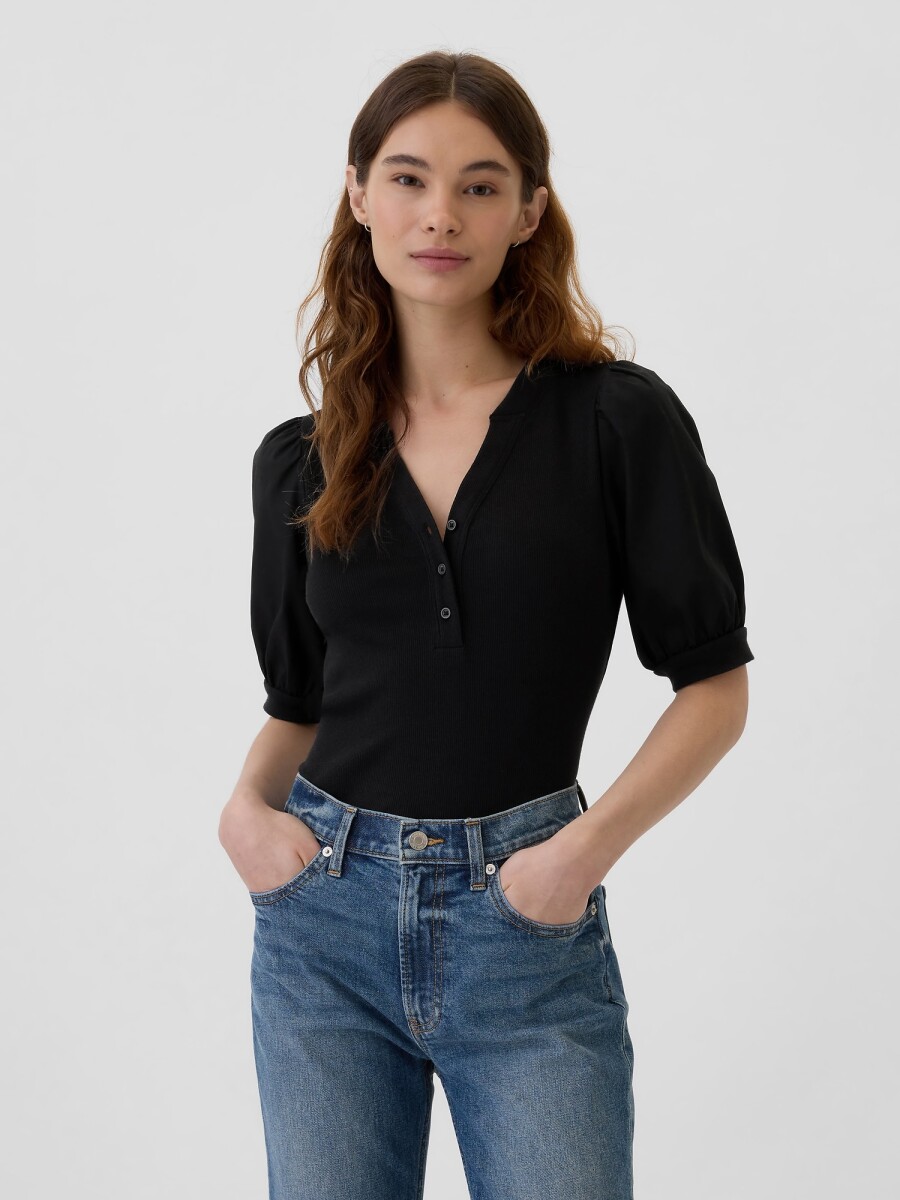 Remera Con Botones Mujer - True Black 