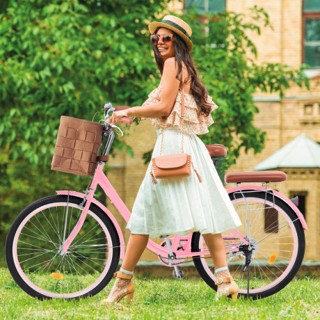 Bicicleta Urbana Rodado 26 con Canasto Vintage Rosa