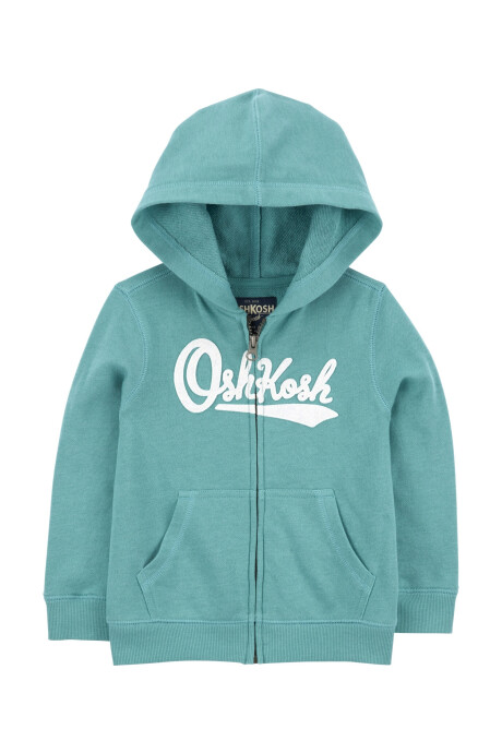 Campera de algodón, con capucha y logo, verde. Talles 2-5T Sin color