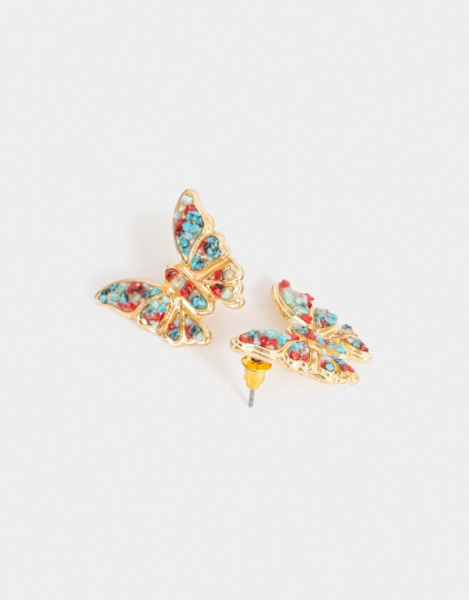 Aros Pasantes Mariposas Aros Pasante De Piedra - Dorado