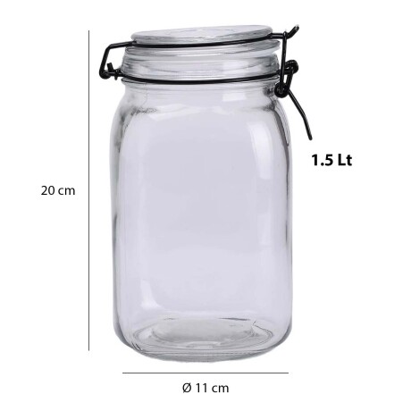 Frasco Recipiente Hermético en Vidrio 1.5Lt con Tapa Broche Transparente