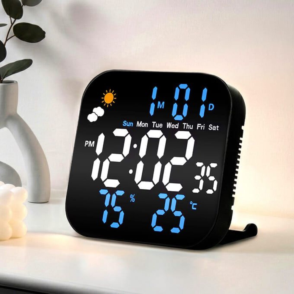 Reloj Digital de Mesa con Alarma, Temperatura y Humedad 