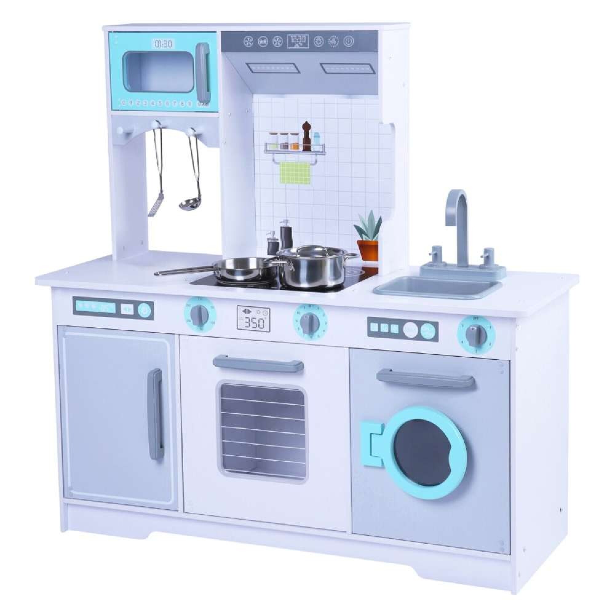 Cocina Infantil de Madera con Reloj y Accesorios Verde - Ranzen Kids Cocina Infantil de Madera con Reloj y Accesorios Verde - Ranzen Kids