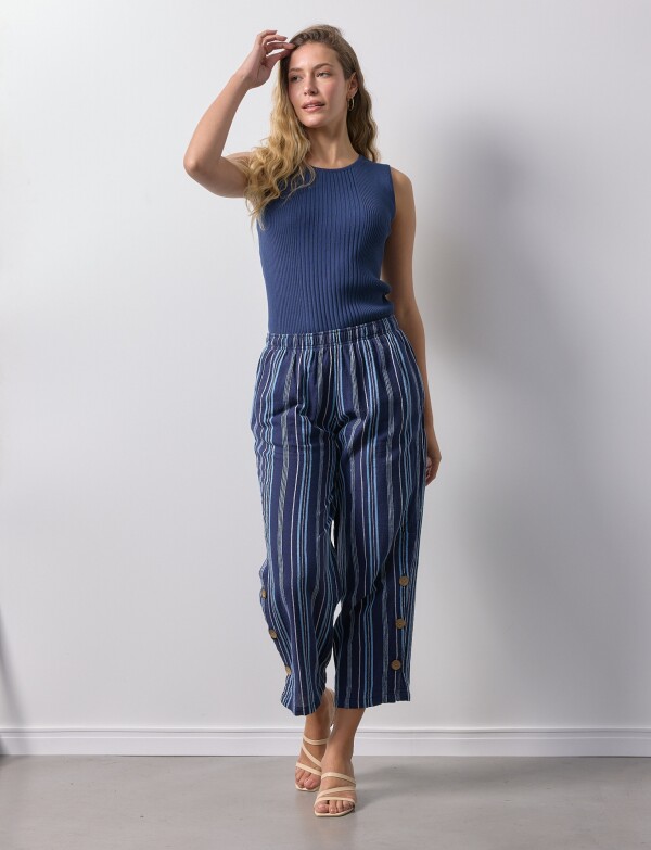 Pantalon Crop Det Btns AZUL/MULTI