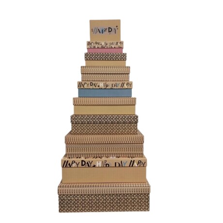 Set de 10 Cajas Rectangulares Patrones simples y "Happy Day"