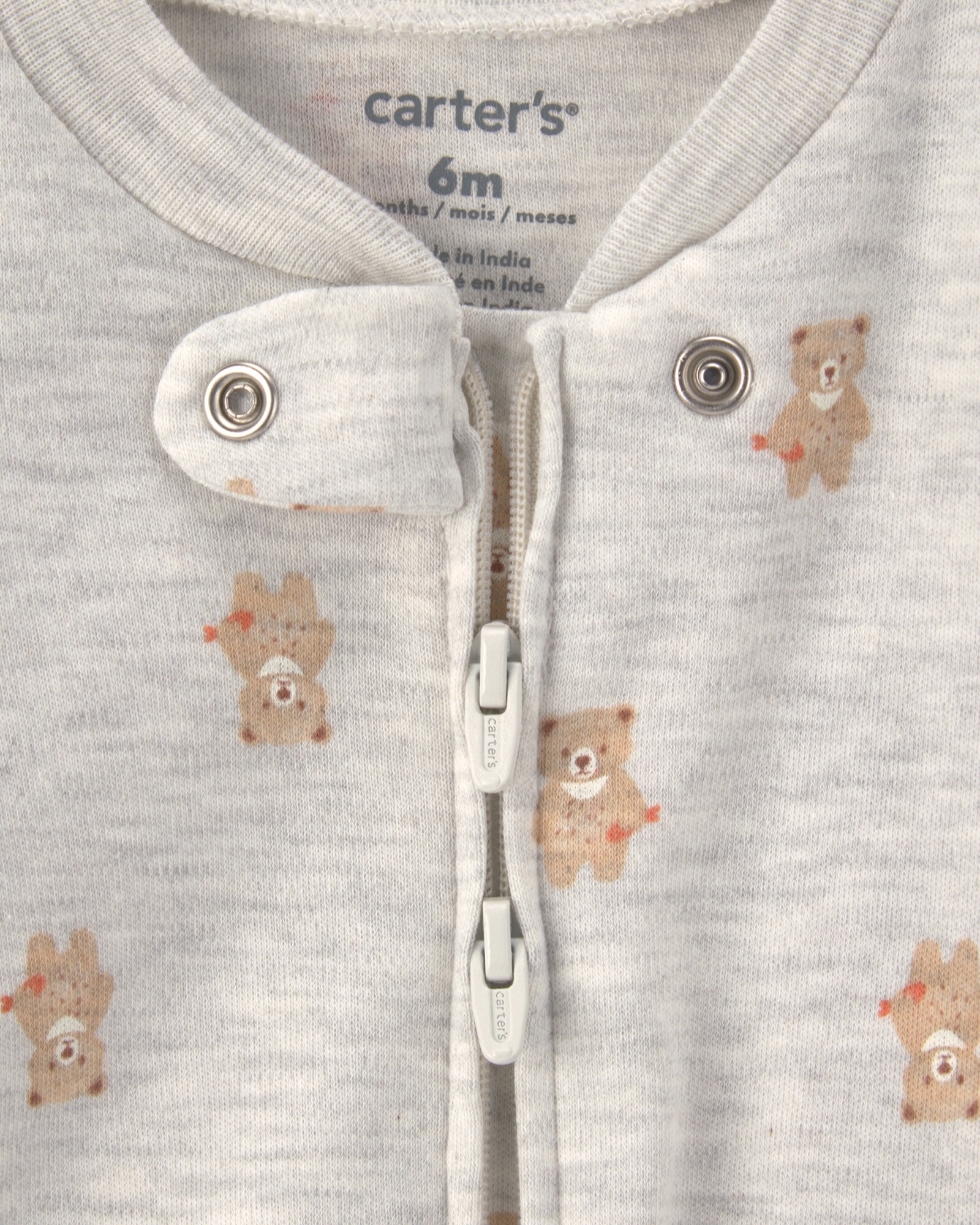 Pijama una pieza de algodón, con pie, gris, diseño ositos Pijama una pieza de algodón, con pie, gris, diseño ositos