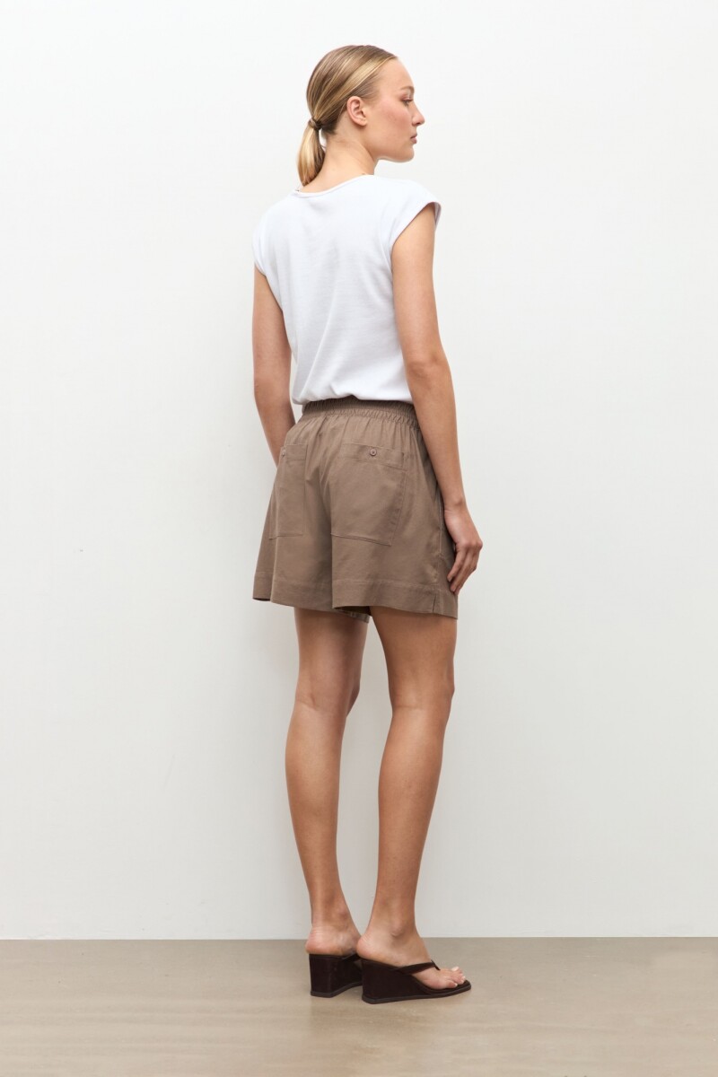 Short lino con elastico topo