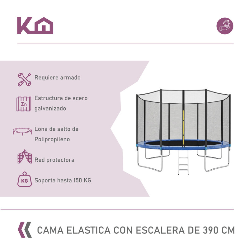 Cama Elastica Trampolin con escaleras 3.90M + lona negra con malla Cama Elastica Trampolin con escaleras 3.90M + lona negra con malla