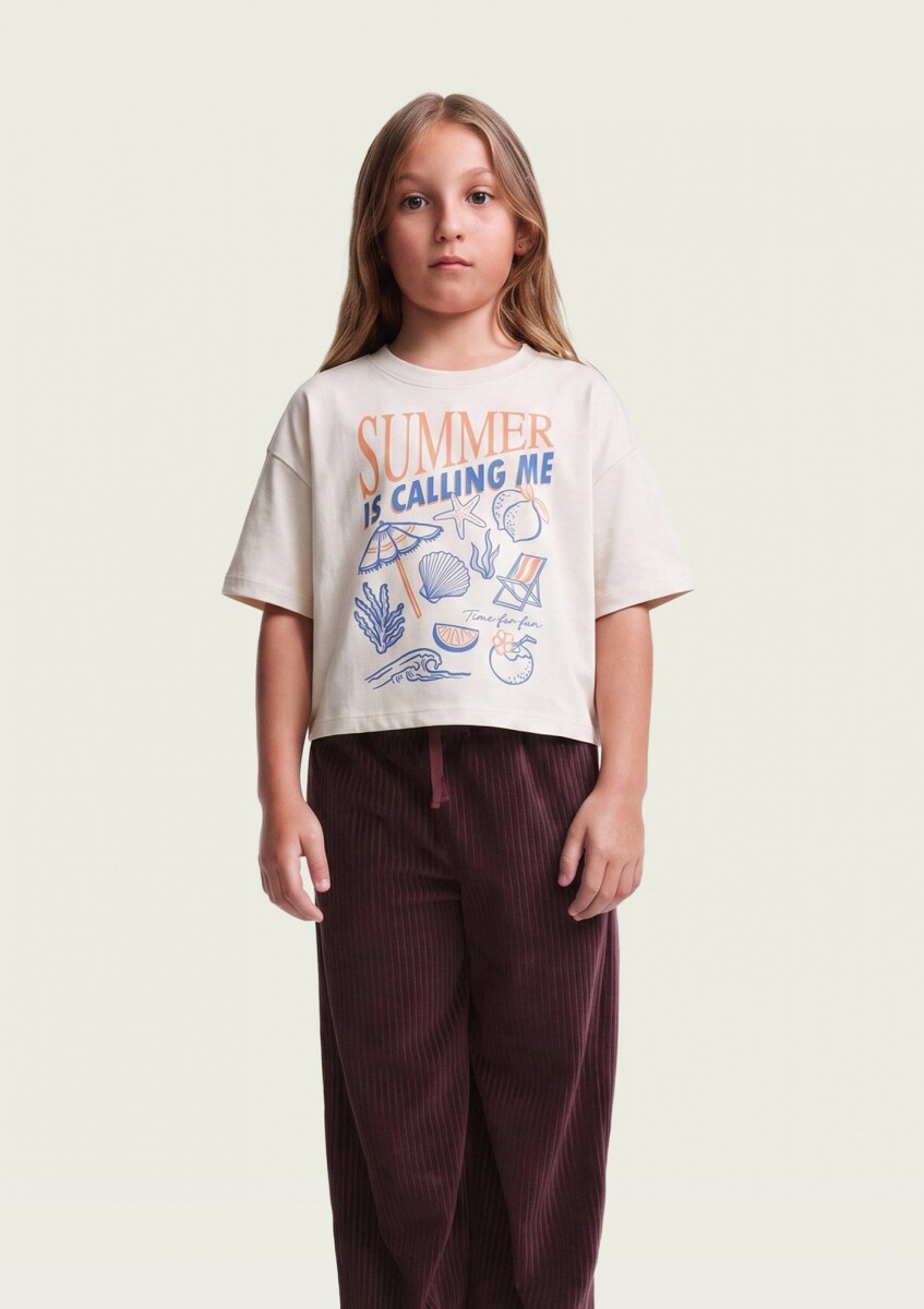 BLUSA INFANTIL MODELO CROPPED CON ESTAMPA - BEIGE 