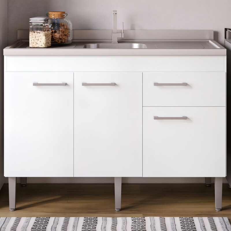 Encimera De Cocina Sin Fregadero, 3 Puertas Y 1 Cajón, Color Blanco Encimera De Cocina Sin Fregadero, 3 Puertas Y 1 Cajón, Color Blanco