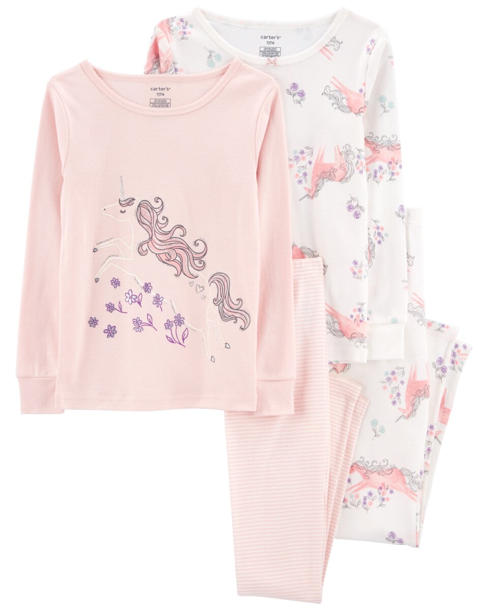 Pijama cuatro piezas de algodón diseño unicornios 