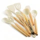 Set Utensilios Cocina Inicial Silicona Madera Plus Gourmet Crema