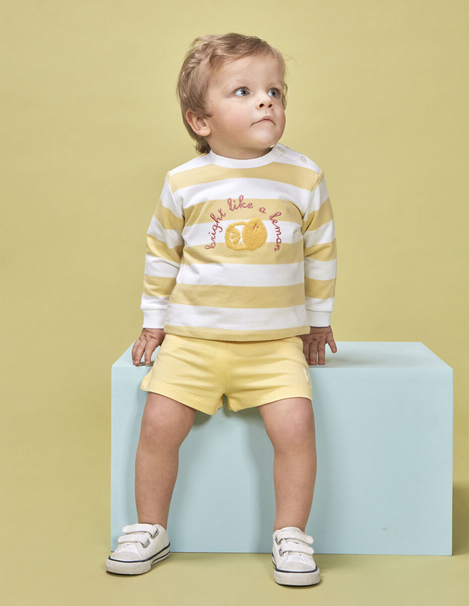 Sudadera De Rayas Con Print - Blanco 