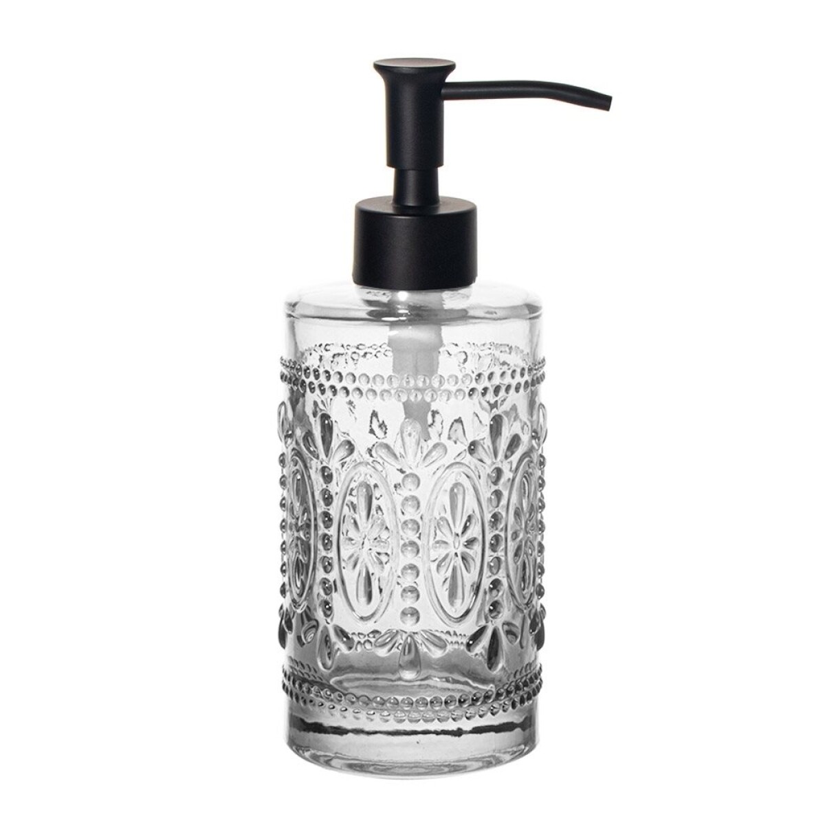 DISPENSADOR DE JABON VIDRIO D7.5x19.5CM FLORES 