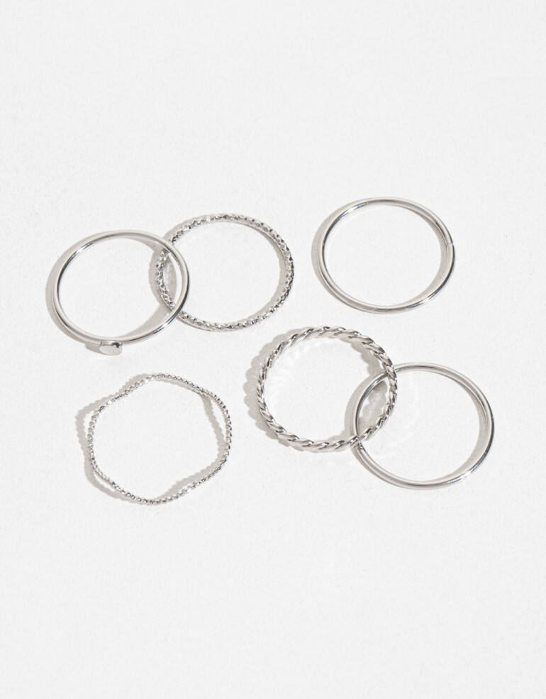 Sets Anillos Metal Anillos Set Metal Delicado - Plateado Rodio
