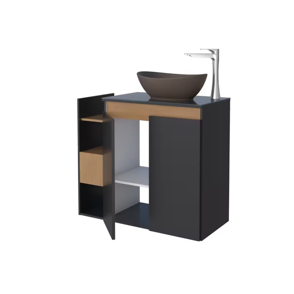 Mueble de baño suspendido Lotus Negro 80 cm con tapa de vidrio sin bacha Mueble De Baño Suspendido Lotus Negro 80 Cm Con Tapa De Vidrio Sin Bacha