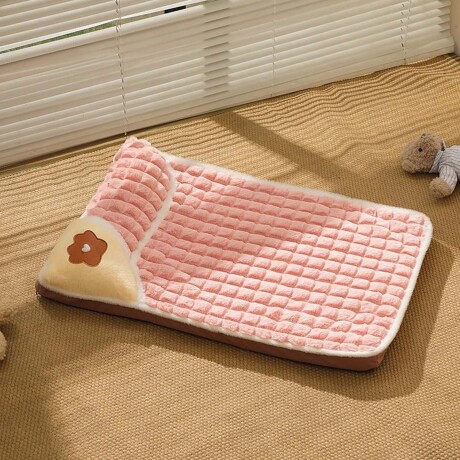 Cama Colchoneta con Almohada Mediana de Felpa p/ Perro Gato Rosa