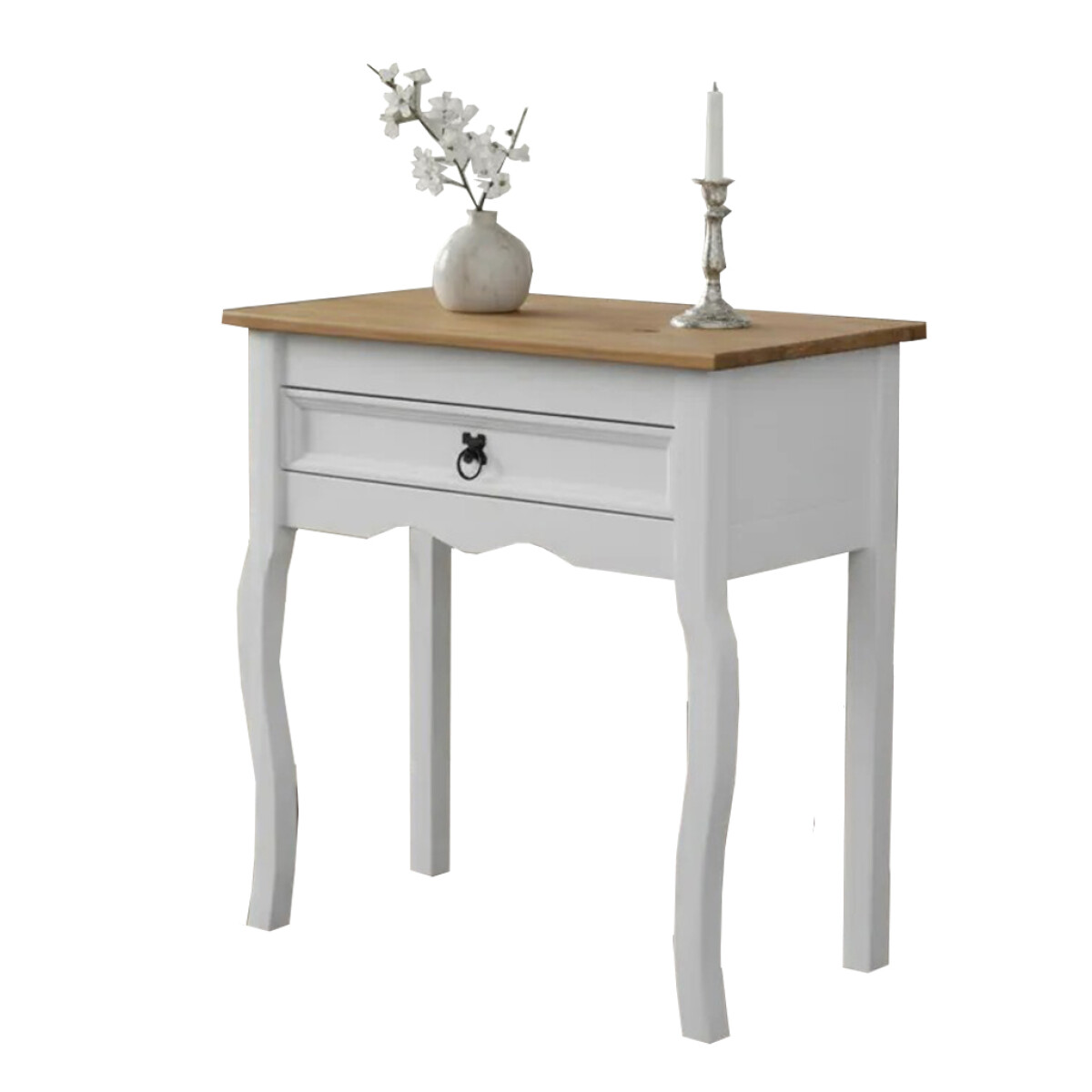 APARADOR MADERA MACIZA MESA AUXILIAR CON CAJÓN - Color blanco 