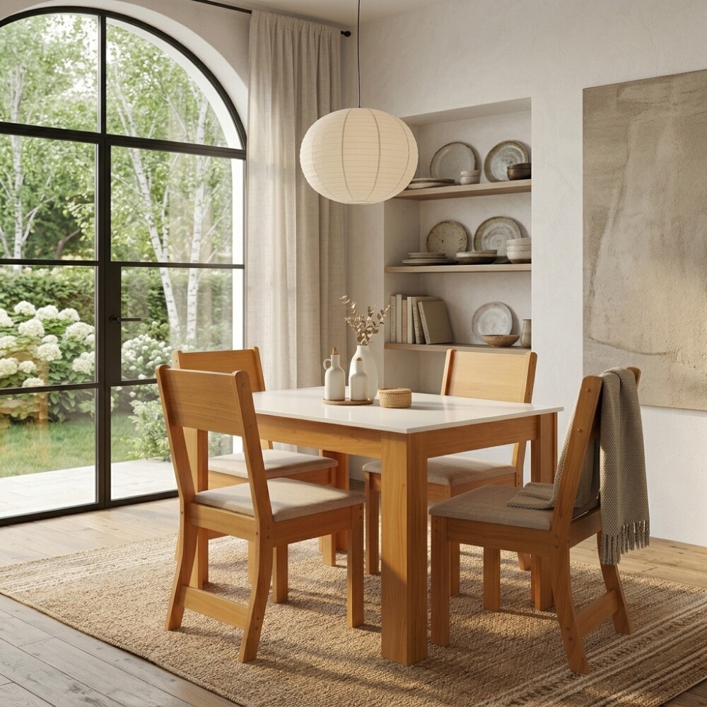 JUEGO DE COMEDOR MESA Y 4 SILLAS CON ASIENTO TAPIZADO JUEGO DE COMEDOR MESA Y 4 SILLAS CON ASIENTO TAPIZADO