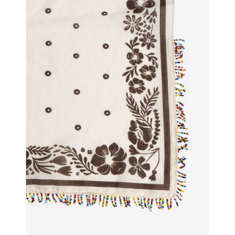 Pañuelo Raso Estampado Con Flores Y Flecos De Mostacillas Combinacion Bicolor