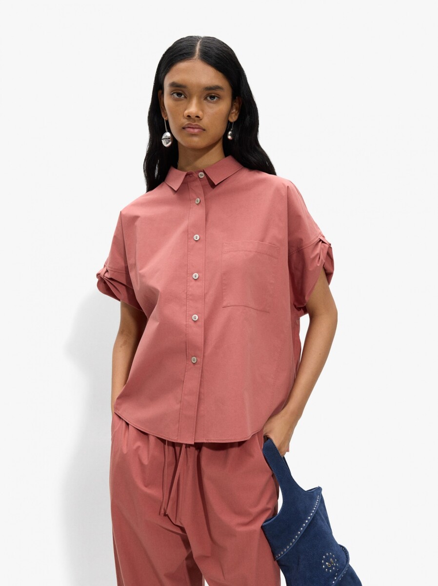 Camisa Mangas Con Dobra 100% Algodón - rosa 