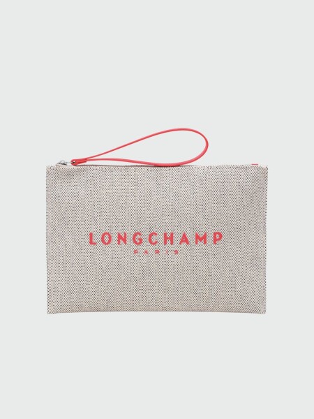 Longchamp -Sobre plano de material textil con logo Rojo