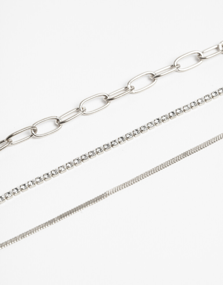Pulseras Flexibles Sets Strass Set Pulseras Metal Y Strass - Plateado Rodio