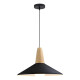 Lampara Colgante Metal Nordica Plato Deco Simil Madera Led Negro