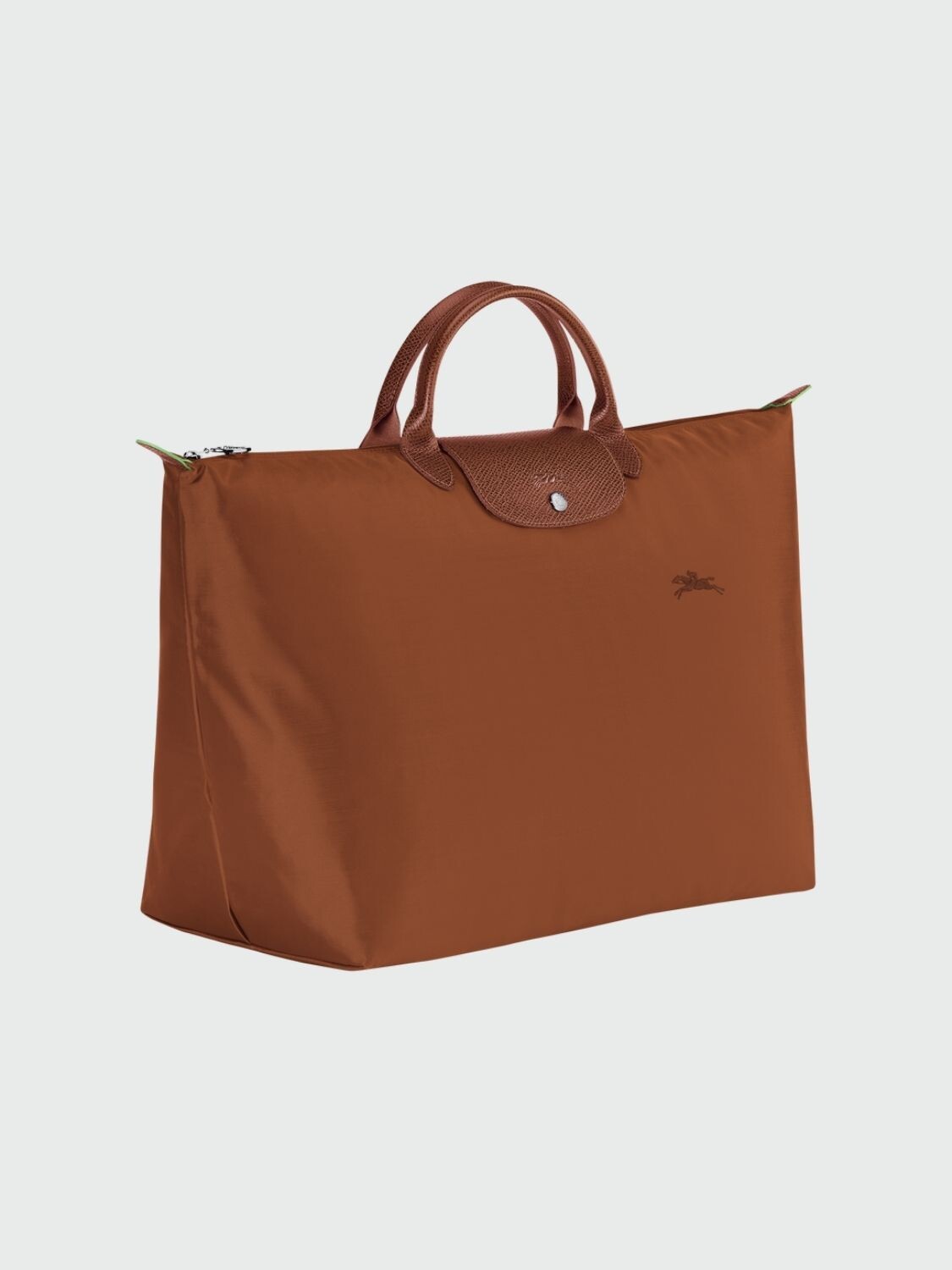 Longchamp -Bolso de viaje Longchamp plegable con cierre y asa corta, Le pliage green Marrón