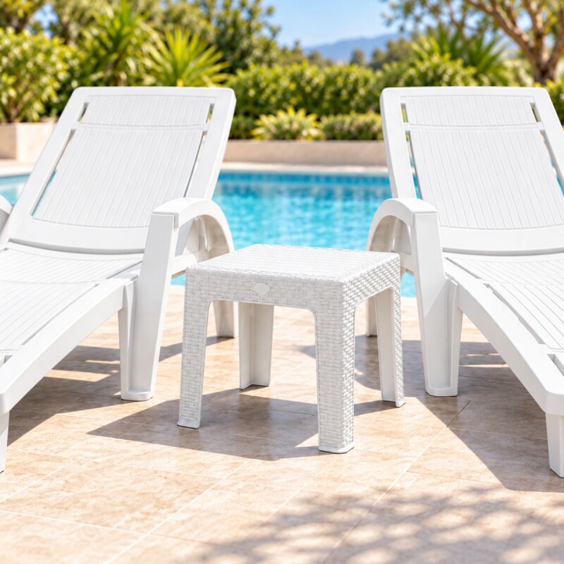 Set x2 Reposeras piscina+ mesa auxiliar BLANCO