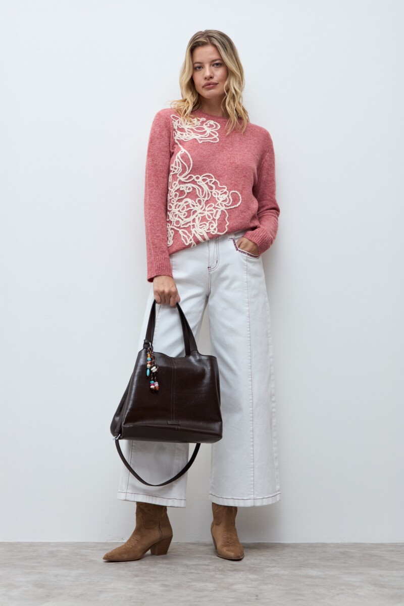 Sweater con bordado rojo melange