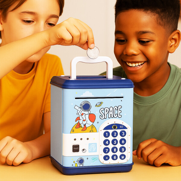 Alcancía Infantil Caja Fuerte Juguete Con Sonido Luces Atrix Variante Color Azul