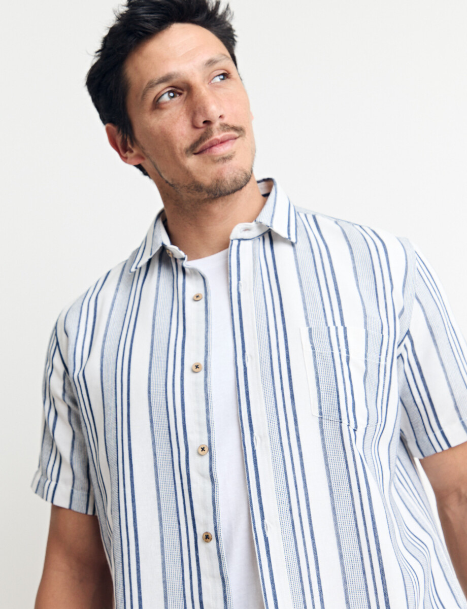 012631 CAMISA HARRINGTON LABEL Natural/azul