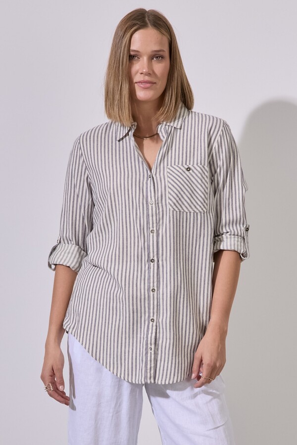 Camisa Algodon Lineas BEIGE/MULTI