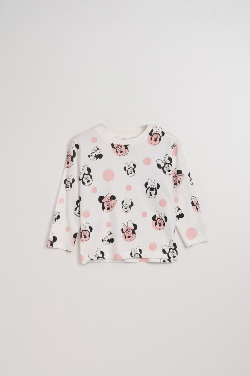 Remera Manga Larga Estampa Minnie Blanco
