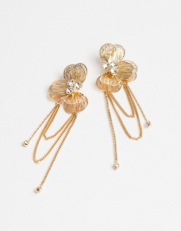 Aros Colgantes Largos Metal Aros Colgantes De Flor Metal - Dorado