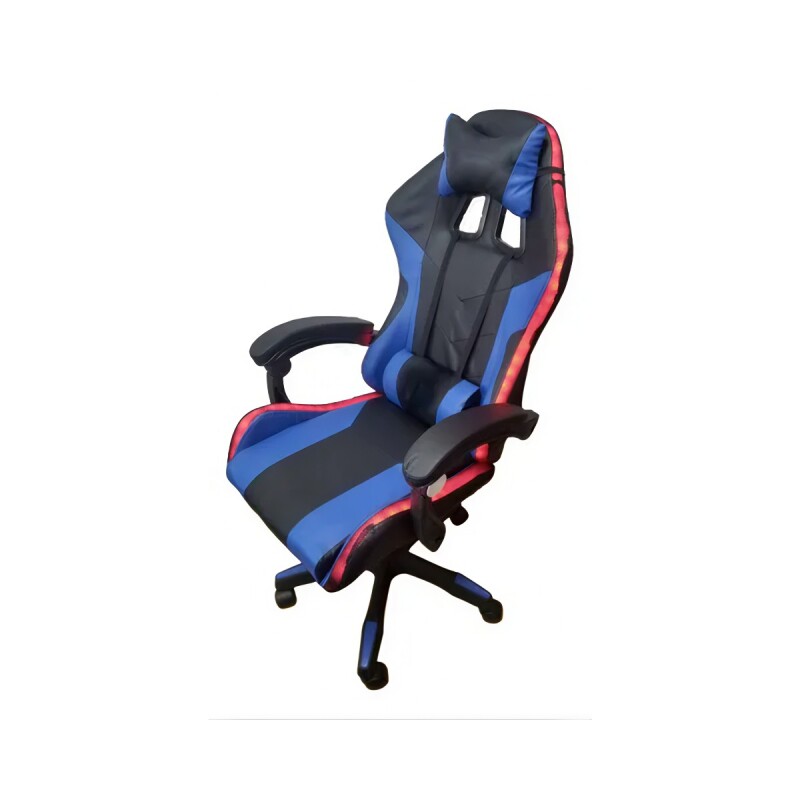 Silla gamer con luces RGB ergonomica reclinable con posapie azul y negro Silla gamer con luces RGB ergonomica reclinable con posapie azul y negro