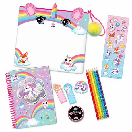 Set Papelería Arte c/Bolso y Libreta p/Colorear + Accesorios Arcoíris