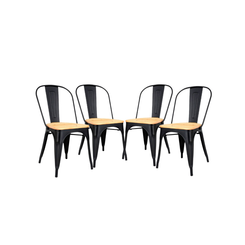 Silla Tolix Pack 4 unidades Metálica Vintage Asiento En Madera Negro