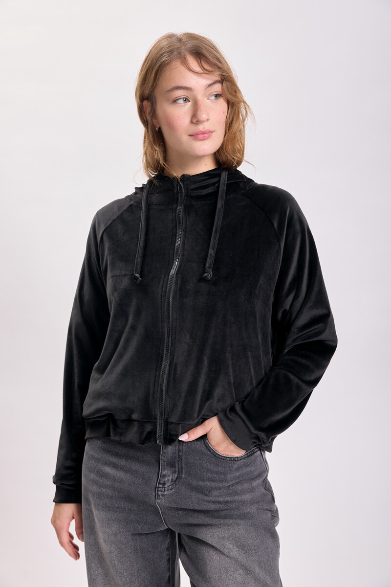 Campera de plush manga ranglan Negro