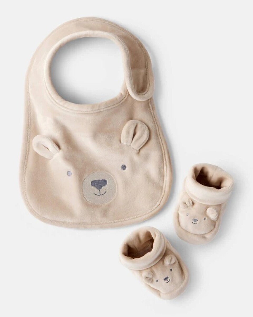 Set babero y zapatitos primer muda Carters - beige 