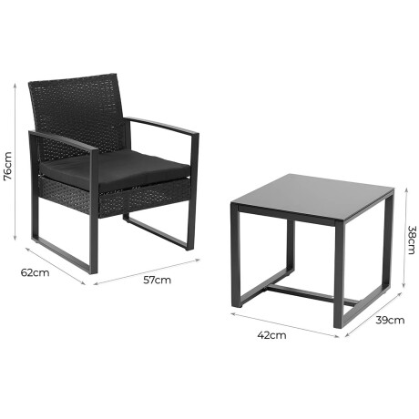 Set Juego Jardín Ratán X2 Sillas + Mesa Patio Balcón Negro