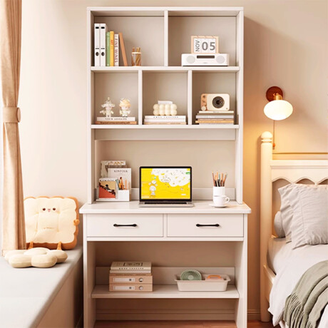 Escritorio Con Cajones Y Estantería 70 Cm Mdf Ub BLANCO