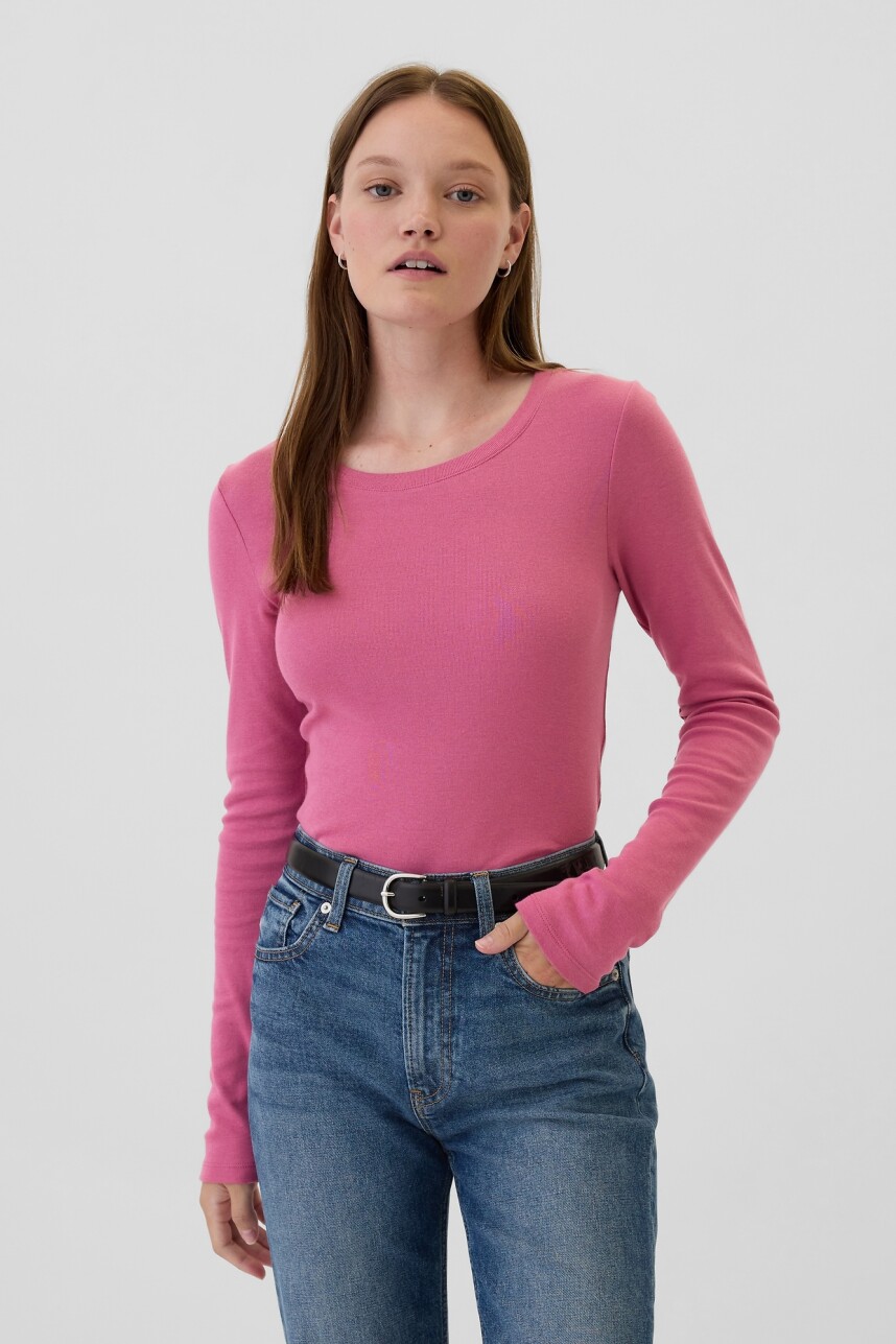 Remera Básica Cuello Redondo Manga Larga Mujer Red Violet 17-1818 Tcx