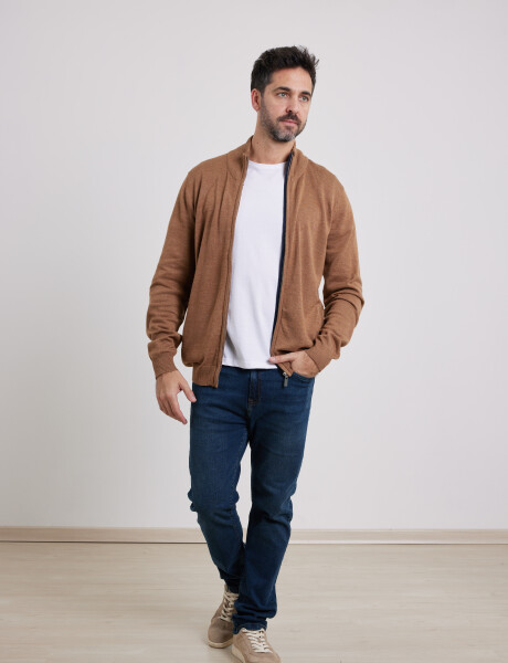 470656 CARDIGAN HARRINGTON LABEL Camel