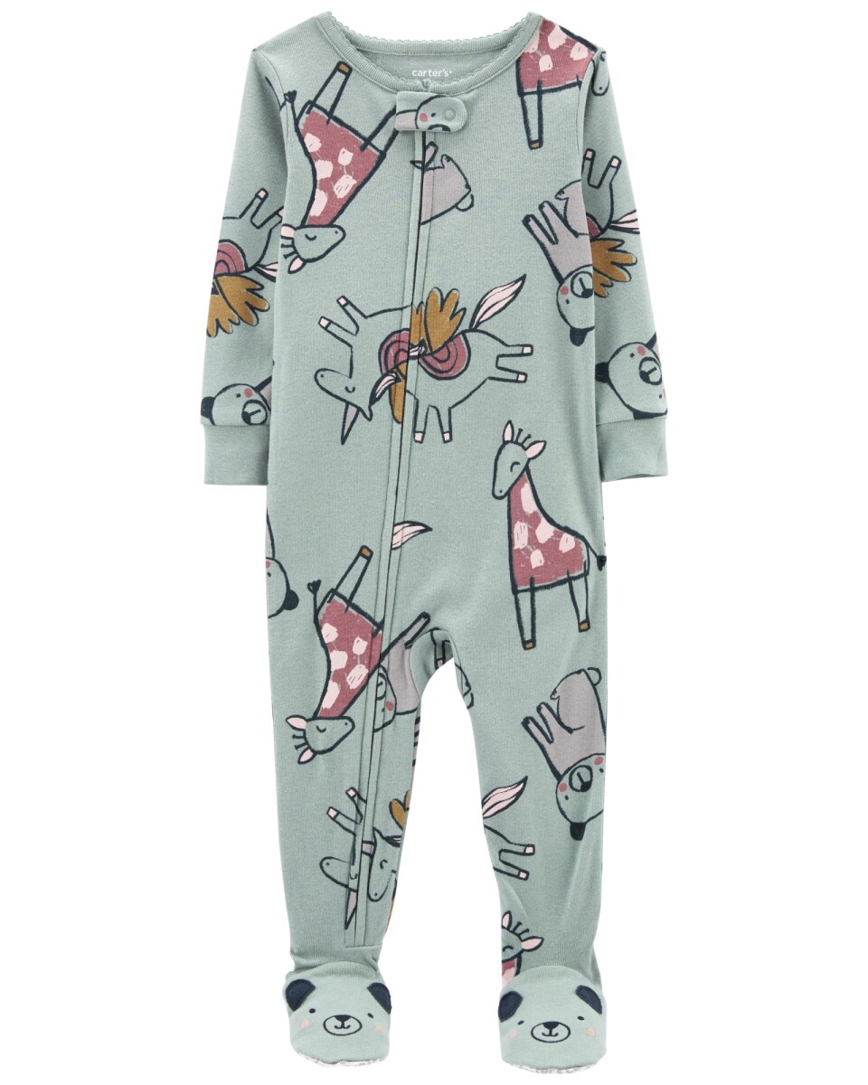 Pijama una pieza de algodón con pie, diseño animales 