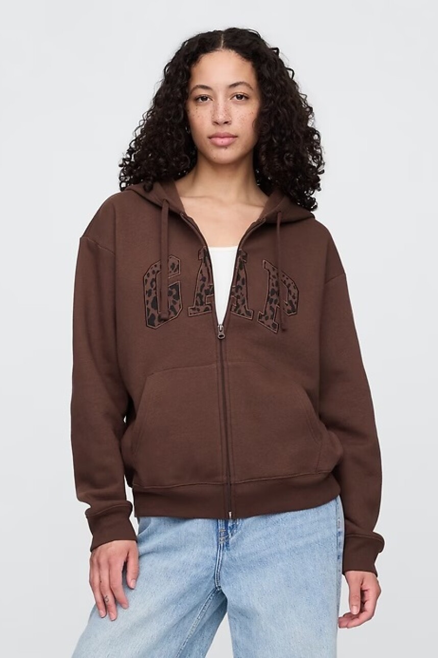 Buzo Canguro Con Cierre Logo Gap Mujer Chocolate Bar 041