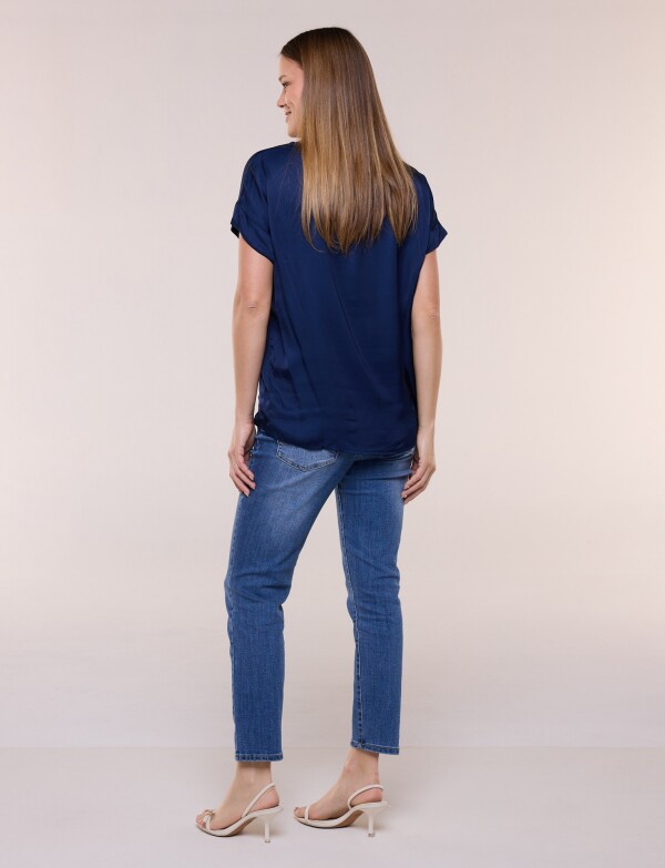 Blusa Saten Manga Corta AZUL